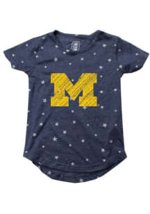 Wes and Willy Michigan Wolverines Girls Blue Shimmer Star Short Sleeve Fashion T-Shirt