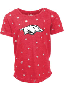 Wes and Willy Arkansas Razorbacks Girls Cardinal Shimmer Star Short Sleeve Fashion T-Shirt