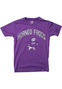 Wes and Willy TCU Horned Frogs Boys Purple Vintage Arch Mascot Short Sleeve T-Shirt