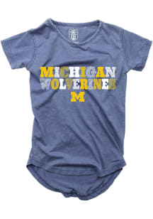 Wes and Willy Michigan Wolverines Girls Blue Burn Out Short Sleeve Fashion T-Shirt