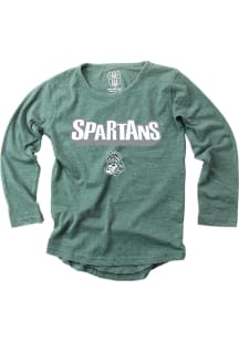 Wes and Willy Michigan State Spartans Girls Green Hi-Lo Long Sleeve T-shirt