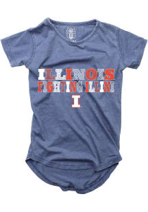 Wes and Willy Illinois Fighting Illini Girls Navy Blue Burn Out Short Sleeve Fashion T-Shirt