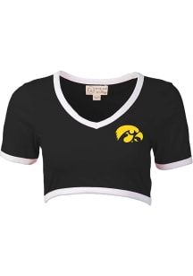 Wes and Willy Iowa Hawkeyes Womens Black Cropped Ringer Short Sleeve T-Shirt