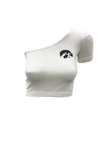 Wes and Willy Iowa Hawkeyes Womens White Cropped One Shoulder Short Sleeve T-Shirt