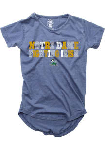 Wes and Willy Notre Dame Fighting Irish Girls Navy Blue Multi Font Burn Out Short Sleeve Fashion T..