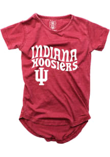 Wes and Willy Indiana Hoosiers Girls Cardinal Wave Font Burn Out Short Sleeve Fashion T-Shirt