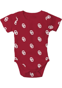 Wes and Willy Oklahoma Sooners Baby White All Over Print Short Sleeve One Piece