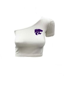 Wes and Willy K-State Wildcats Womens White Cropped One Shoulder Short Sleeve T-Shirt