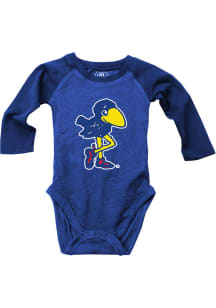 Wes and Willy Kansas Jayhawks Baby Blue Raglan Long Sleeve One Piece