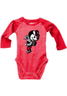 Brutus Buckeye  Wes and Willy Ohio State Buckeyes Baby Red Raglan Long Sleeve One Piece