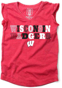Wes and Willy Wisconsin Badgers Toddler Girls Red Burn Out Multi Font Short Sleeve T-Shirt