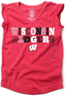 Wes and Willy Wisconsin Badgers Girls Red Burn Out Short Sleeve Fashion T-Shirt