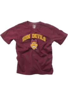 Wes and Willy Arizona State Sun Devils Boys Maroon Vintage Arch Mascot Short Sleeve T-Shirt