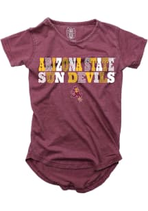 Wes and Willy Arizona State Sun Devils Girls Maroon Multi Font Design Short Sleeve Fashion T-Shirt