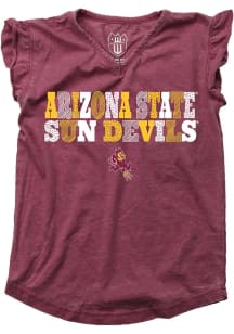 Wes and Willy Arizona State Sun Devils Girls Maroon Multi Font Short Sleeve Fashion T-Shirt
