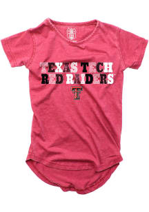 Wes and Willy Texas Tech Red Raiders Girls Red Multi Font Burn Out Short Sleeve Fashion T-Shirt
