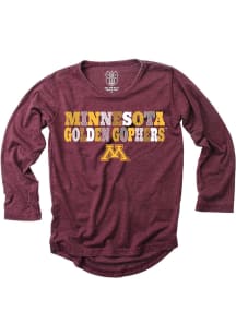 Wes and Willy Minnesota Golden Gophers Girls Maroon Hi-Lo Multi Font Long Sleeve T-shirt