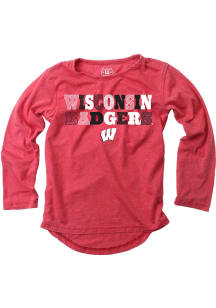 Wes and Willy Wisconsin Badgers Girls Red Hi-Lo Multi Font Long Sleeve T-shirt