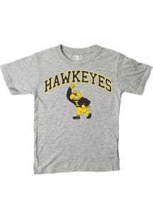 Wes and Willy Iowa Hawkeyes Boys Grey Vintage Arch Mascot Short Sleeve T-Shirt