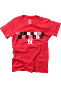 Wes and Willy Nebraska Cornhuskers Girls Red Multi Font Short Sleeve Fashion T-Shirt