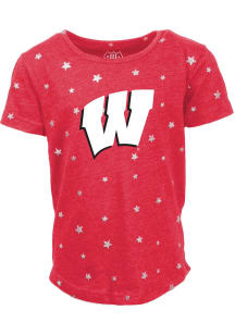 Wes and Willy Wisconsin Badgers Girls Red Shimmer Short Sleeve Fashion T-Shirt