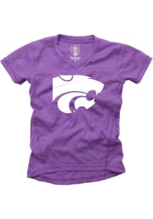Wes and Willy K-State Wildcats Girls Purple V-Neck Powercat Short Sleeve Tee