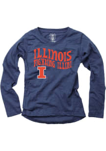 Wes and Willy Illinois Fighting Illini Girls Navy Blue Wave Long Sleeve T-shirt