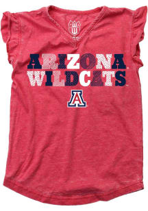 Wes and Willy Arizona Wildcats Toddler Girls Red Ruffle Multi Font Short Sleeve Fashion T-Shirt