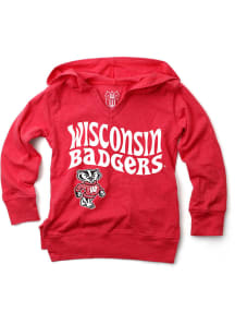 Wes and Willy Wisconsin Badgers Girls Red Wave Font Long Sleeve Hooded Sweatshirt