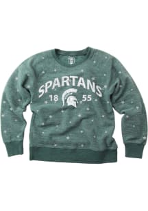 Wes and Willy Michigan State Spartans Girls Green Shimmer Long Sleeve Sweatshirt