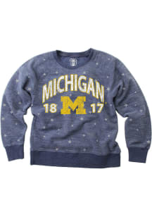 Wes and Willy Michigan Wolverines Girls Blue Shimmer Long Sleeve Sweatshirt