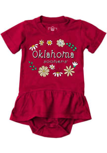 Wes and Willy Oklahoma Sooners Baby Cardinal Jersey Floral Short Sleeve One Piece