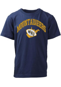 Wes and Willy West Virginia Mountaineers Boys Blue Jersey Vintage Arch Mascot Short Sleeve T-Shirt