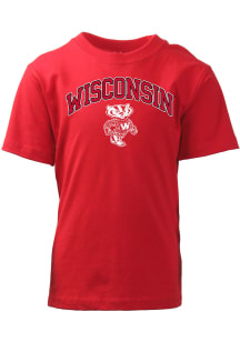 Wes and Willy Wisconsin Badgers Boys Red Jersey Vintage Arch Mascot Short Sleeve T-Shirt