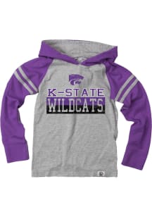 Wes and Willy K-State Wildcats Youth Grey Sleeve Stripe Stack Wordmark Long Sleeve Hoodie Shirt