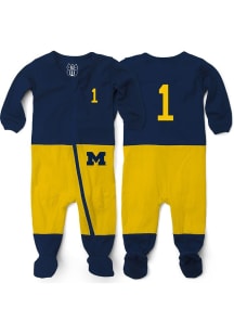Wes and Willy Michigan Wolverines Baby Blue Football Zip Loungewear One Piece Pajamas