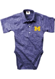Wes and Willy Michigan Wolverines Baby Blue Cloudy Yarn Short Sleeve One Piece Polo