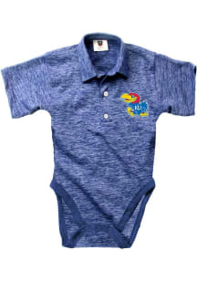 Wes and Willy Kansas Jayhawks Baby Blue Cloudy Yarn Short Sleeve One Piece Polo