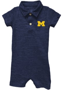 Wes and Willy Michigan Wolverines Baby Blue Romper Short Sleeve One Piece Polo