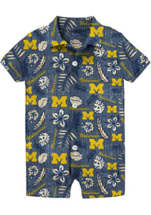 Wes and Willy Michigan Wolverines Baby Blue Vintage Floral Short Sleeve One Piece Polo
