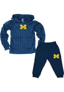Wes and Willy Michigan Wolverines Infant Blue All Over Print Set Top and Bottom