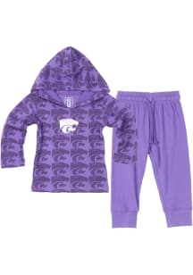 Wes and Willy K-State Wildcats Infant Purple All Over Print Set Top and Bottom