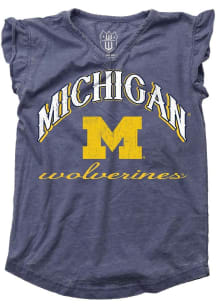 Wes and Willy Michigan Wolverines Girls Blue Burn Out Short Sleeve Fashion T-Shirt