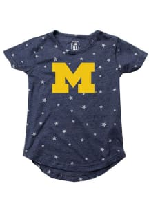 Wes and Willy Michigan Wolverines Toddler Girls Blue Shimmer Short Sleeve Fashion T-Shirt