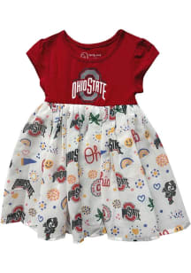 Wes and Willy Ohio State Buckeyes Toddler Girls Red Vault Princess Short Sleeve Dress