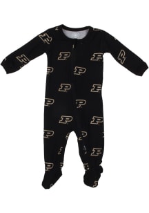 Wes and Willy Purdue Boilermakers Baby Black All Over Footie Loungewear One Piece Pajamas