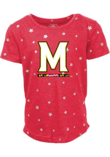 Wes and Willy Maryland Terrapins Girls Red Shimmer Short Sleeve Fashion T-Shirt