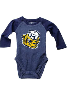 Wes and Willy Michigan Wolverines Baby Blue Raglan Mascot Long Sleeve One Piece