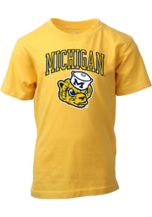 Wes and Willy Michigan Wolverines Youth Yellow Vintage Script Drop Short Sleeve T-Shirt