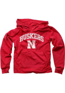 Wes and Willy Nebraska Cornhuskers Boys Red Jersey Vintage Arch Mascot Long Sleeve Hooded Sweatshi..
